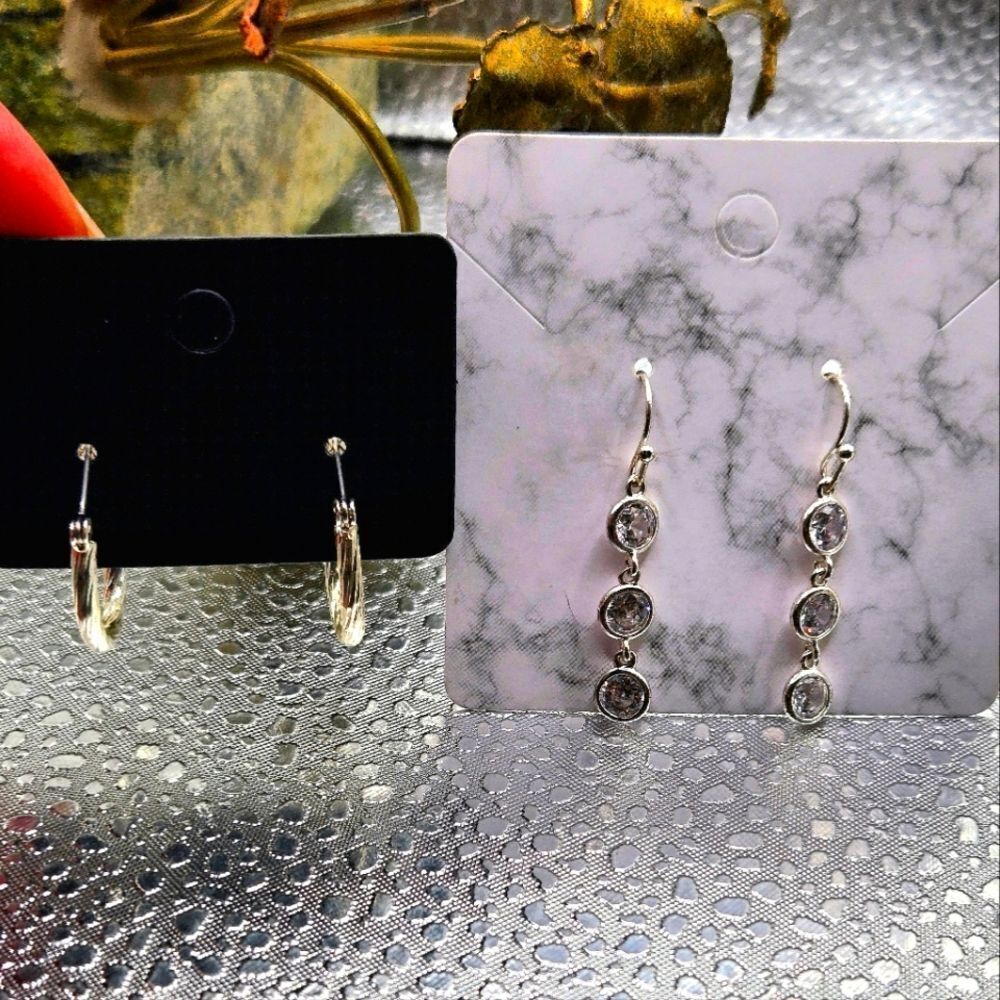"5/$40" 2 Pairs Silver Tone Earrings Rhinestone Dangle/Twisted Hoops